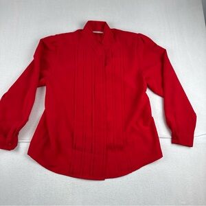 Yves St. Claire VTG Womens Pleated Mandarin Collar Blouse top Red Sz 16 V-Neck